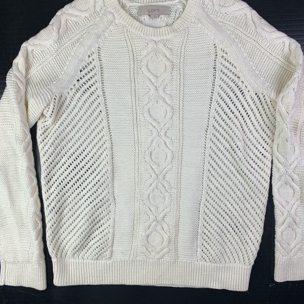 ANN TAYLOR LOFT Cotton Cable Knit Sweater Size L